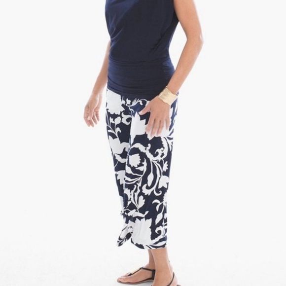 Chico's Womens Pants Cropped Size Large Navy-White Print Florida Style Preppy - Picture 5 of 5